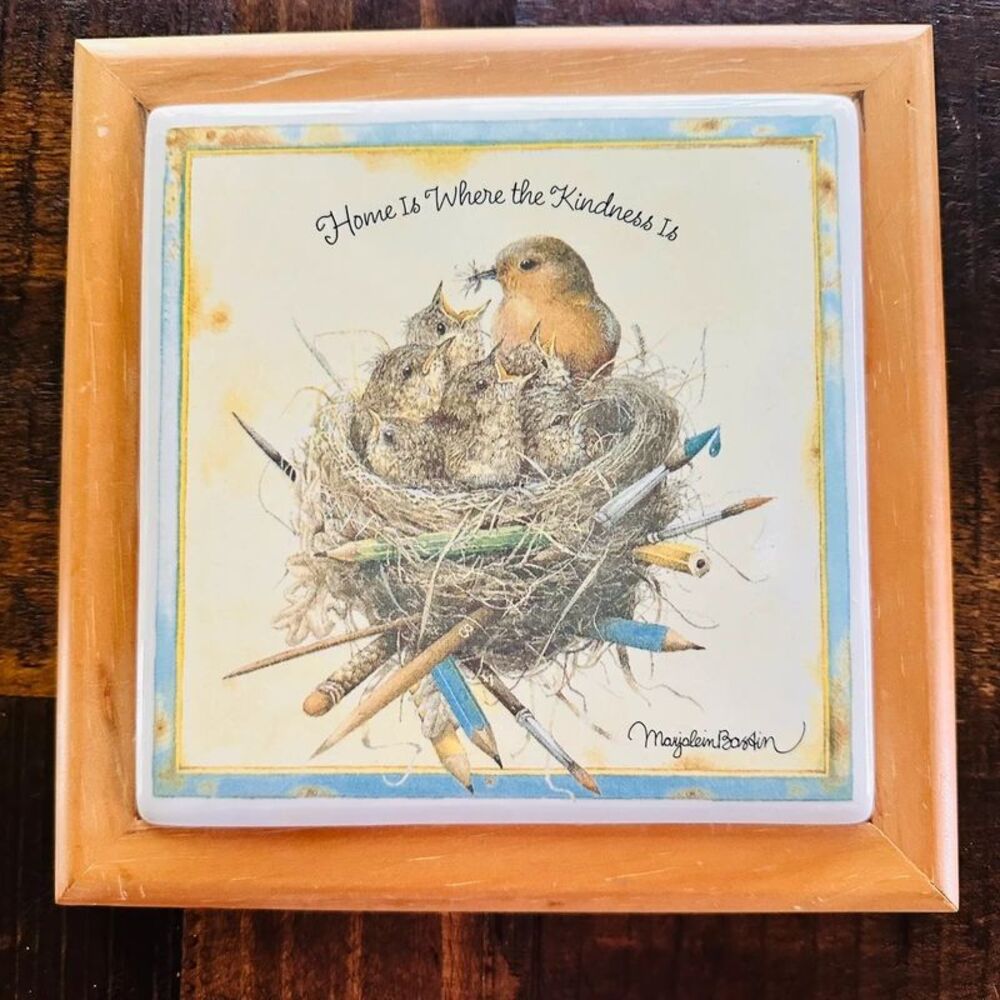 Vintage Hallmark Marjolein Bastin Ceramic Tile Trivet Framed Plaque